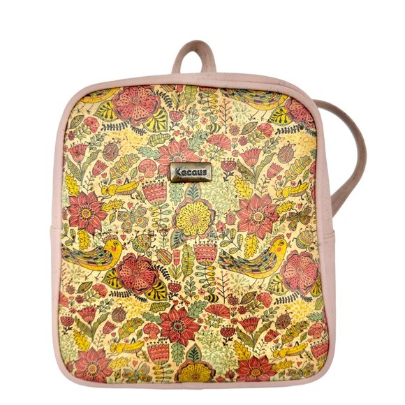Kacaus Cork Leather Small Backpack Purse Pink Floral Portuguese Cork NWT main image 7